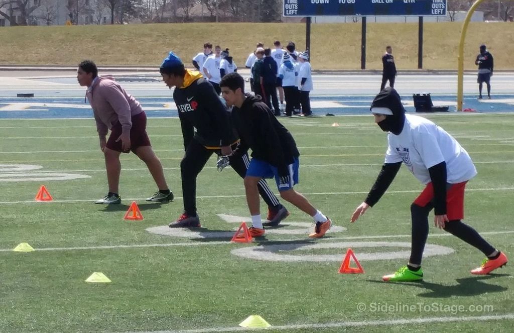Participants running drills at the Windsor’s Finest Football Academy Football Camp.